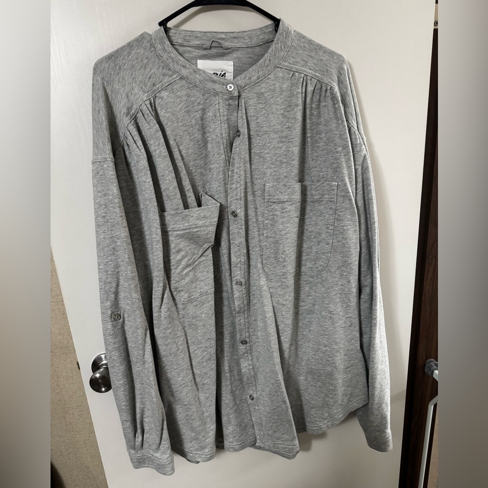 Aerie Heather Gray Button Down Shacket